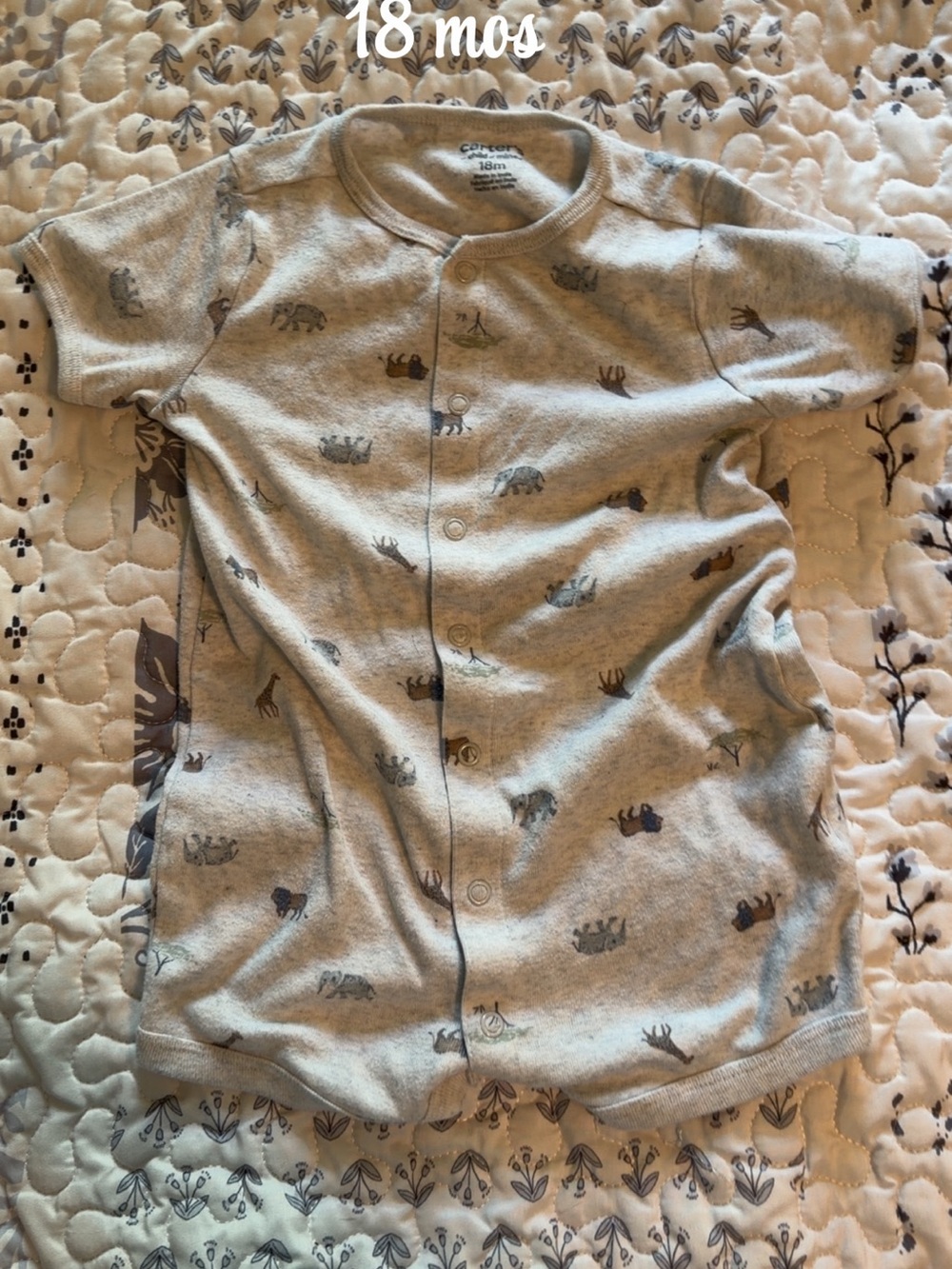 Carter's Gray Short-Sleeve Animal Print Baby Romper